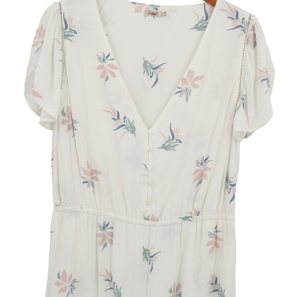 Faherty White Lotus Blossom Floral V-Neck Phoenix Dress L - Picture 4 of 9